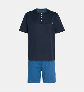 Pyjacourt en coton col tunisien - Mariner - Bleu marine