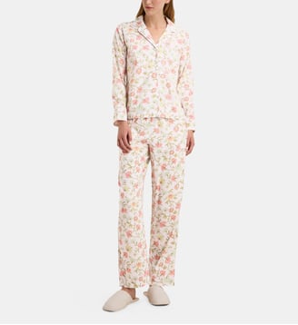 Pyjama long Notch Collar flowers - Lauren Ralph Lauren - Rose et vert