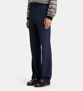 Pantalon droit à plis en laine mélangée - Marni - Bleu marine