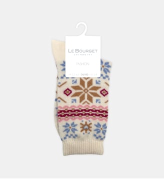 Chaussettes Flocons en laine mélangée imprimé - Le Bourget - Écru