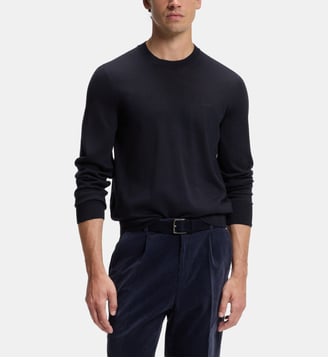 Pull en laine mérinos à col rond - BOSS - Bleu foncé