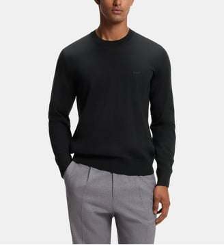Pull en laine mérinos à col rond - BOSS - Black