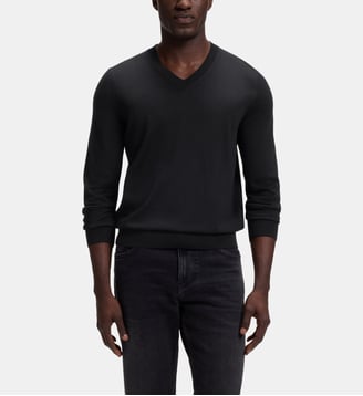 Pull à col V en laine mérinos extra fine - BOSS - Black