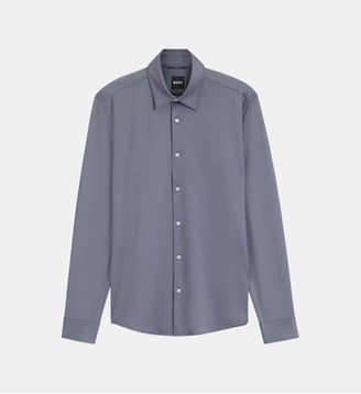Chemise slim en tissu stretch performant structuré - BOSS - Bleu foncé