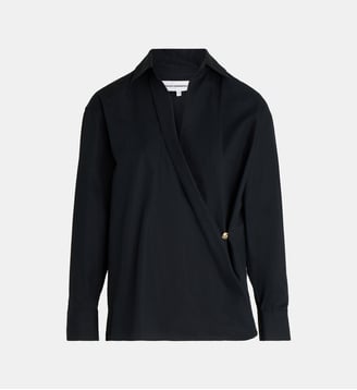 Chemise ample portefeuille asymétrique Inga coton - Margaux Lonnberg - Noir