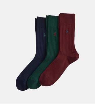 Lot de 3 paires de chaussettes hautes côtelées - Polo Ralph Lauren - Vert et bordeaux