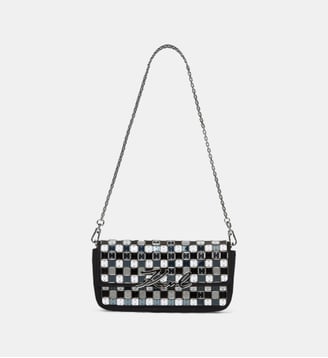 Sac pochette à carreaux et perles - Karl Lagerfeld - Noir et blanc