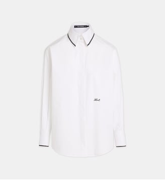 Chemise droite liseré col et poignets coton bio - Karl Lagerfeld - White