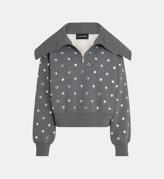 Sweat ample studs et col zippé coton bio - Karl Lagerfeld - Gris moyen