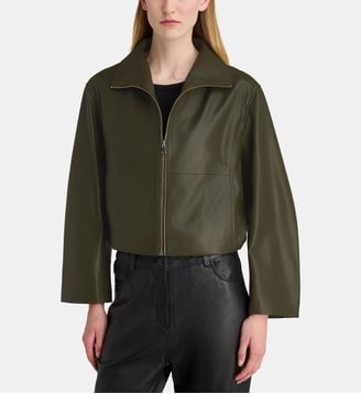 Blouson Etienne cuir lisse souple - Nour Hammour - Olive