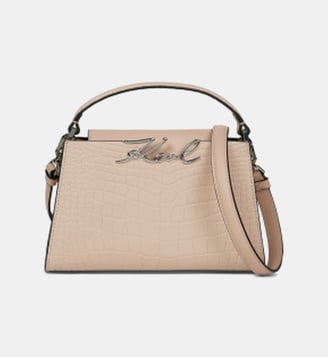 Sac pochette cuir effet croco - Karl Lagerfeld - Rose pâle
