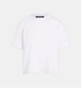 T-shirt droit ourlet signature perles coton - Karl Lagerfeld - White