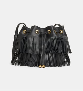 Sac seau en cuir à franges - Gerard Darel - Noir