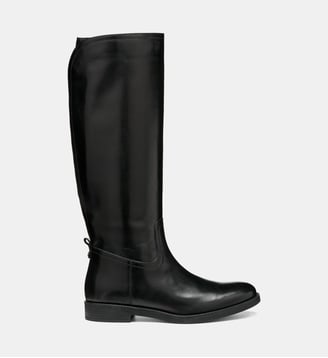 Bottes cavalières en cuir à talon plat - Geox - Black