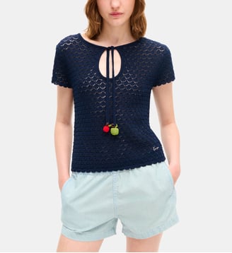 Top droit maille crochet - Kenzo - Bleu foncé