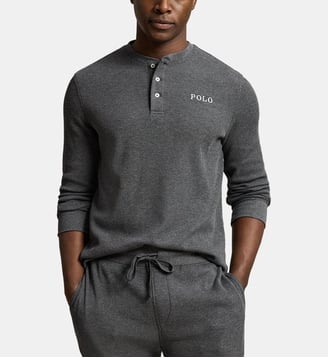 Chemise de nuit gaufrée à col tunisien signature - Polo Ralph Lauren - Gris foncé