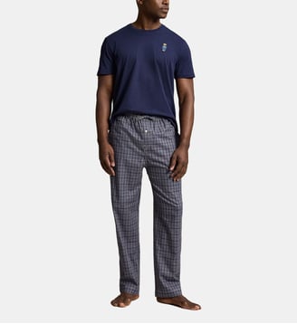 Pyjama Polo Bear droite motif écossais en coton signature - Polo Ralph Lauren - Bleu et gris