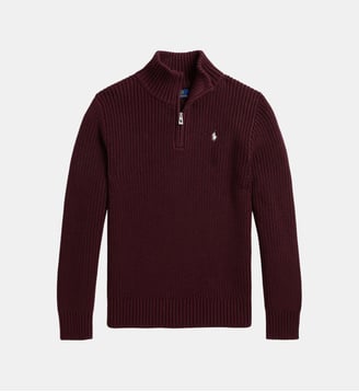 Pull demi-zippé en coton signature - Polo Ralph Lauren - Bordeaux