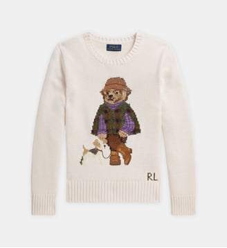 Pull Polo Bear droit en coton à col rond - Polo Ralph Lauren - Crème
