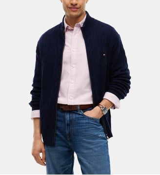 Gilet zippé laine câble - Tommy Hilfiger - Bleu marine