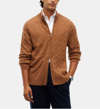 Gilet zippé laine câble - Tommy Hilfiger - Camel