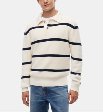 Pull de rugby structuré - Tommy Hilfiger - Blanc et bleu