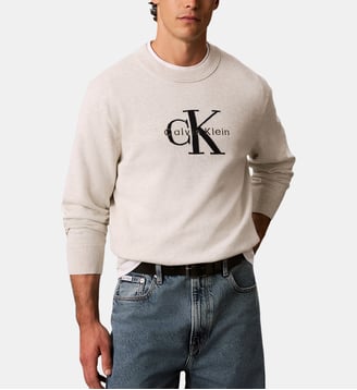 Pull droit monogramme - Calvin Klein - Gris chiné