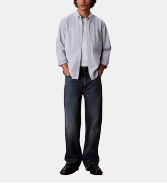 Chemise droite oxford à rayures - Calvin Klein - Bleu et blanc