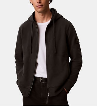 Sweat à capuche zippé badge - Calvin Klein - Noir