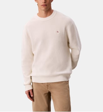 Pull droit en maille monogramme - Calvin Klein - Blanc