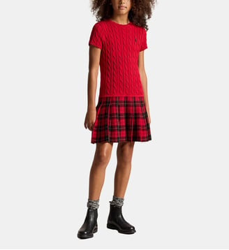 Robe-pull en coton torsadé à jupe plissée - Polo Ralph Lauren - Rouge
