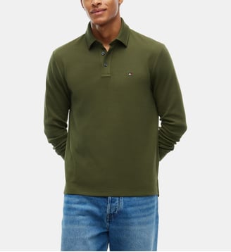 Polo droit gaufré manches longues - Tommy Hilfiger - Kaki