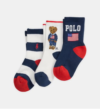 Lot de 3 paires de chaussettes Polo Bear - Polo Ralph Lauren - Bleu et blanc et rouge