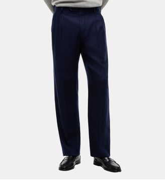 Pantalon en flanelle à pince - Tommy Hilfiger - Bleu marine