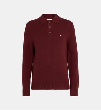 Pull polo en laine - Tommy Hilfiger - Bordeaux