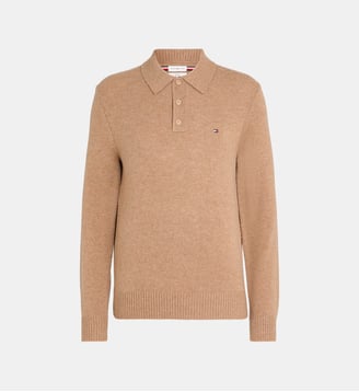 Pull polo en laine - Tommy Hilfiger - Camel
