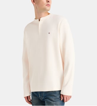 T-shirt droit Henley gaufrée - Tommy Hilfiger - Écru