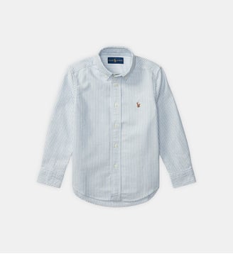 Chemise droite en coton à manches longues - Polo Ralph Lauren - Bleu et blanc