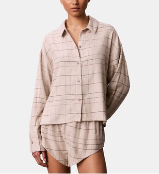 Chemise ample en flanelle à carreaux - Calvin Klein - Beige et gris