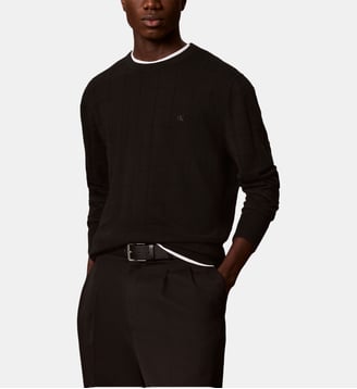 Pull droit laine mérinos à carreaux - Calvin Klein - Noir