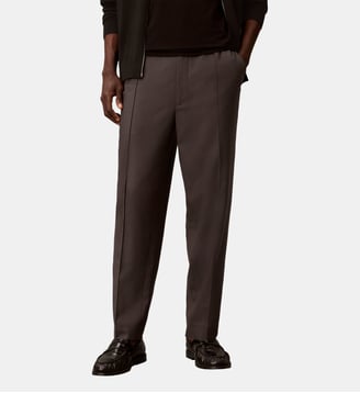 Pantalon tapered en laine mélangée - Calvin Klein - Gris anthracite