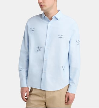 Chemise droite Breteuil brodée en coton mélangé - Maison Labiche - Oxford blue