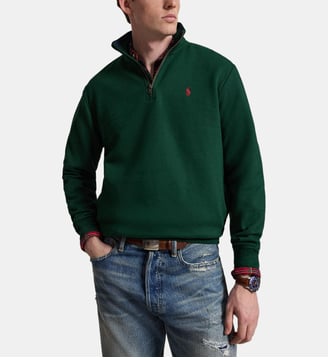 Sweat droit en coton mélangé col camionneur signature  - Polo Ralph Lauren - Moss