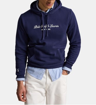 Sweat à capuche droit imprimé signature en coton mélangé - Polo Ralph Lauren - Bleu marine