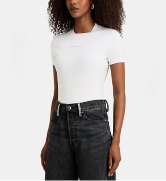 Pull SS Crewneck à logo strassé - Alexander Wang - Blanc et argent