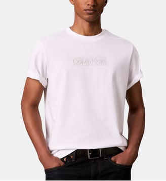 T-shirt droit signature - Calvin Klein - Blanc nacré