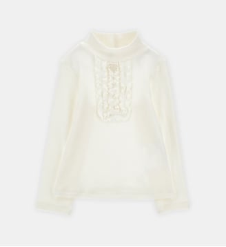 T-shirt à col roulé à volants - Monnalisa - Blanc