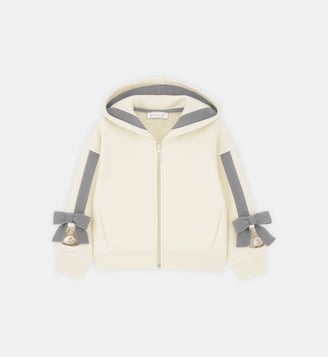 Sweat zippé capuche à nœuds - Monnalisa - Écru et gris