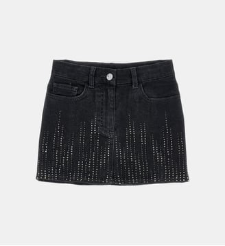 Jupe courte en denim stretch à strass - Monnalisa - Gris