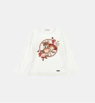 T-shirt cowgirl à fleurs et paillettes - Monnalisa - Panna